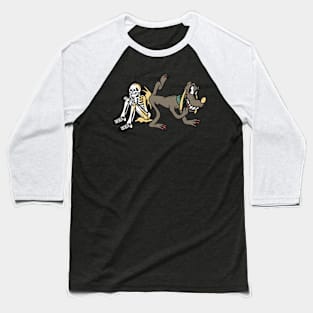 Dog and Skull, Dog and Skeleton Baseball T-Shirt